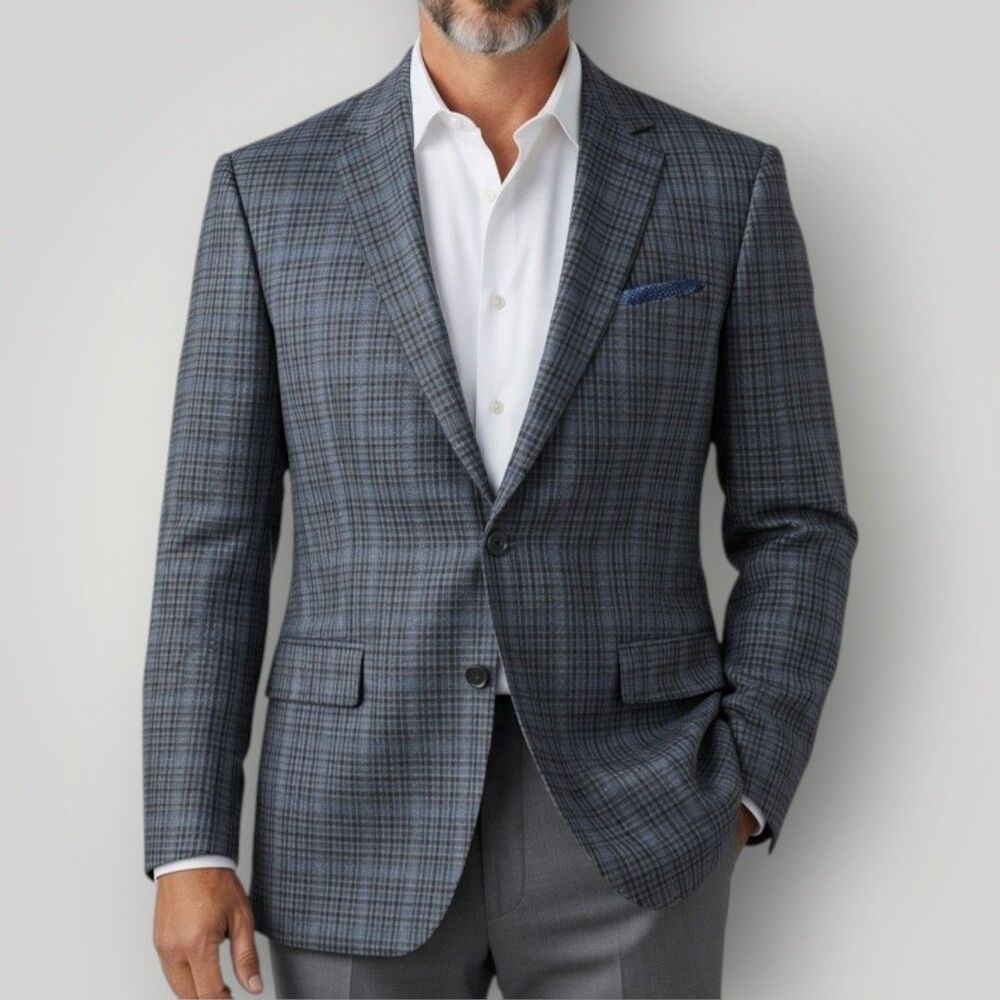 RALPH LAUREN Mens 50L Blazer Sport Coat Two Button Suit Jacket Plaid Silk/Wool